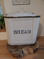 Large English Enamel Bread Bin, White In Colour, Kitchen Storage And Decoration
