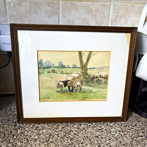 Vintage framed watercolour - framed,