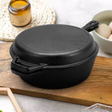 Camping Cast Iron Long Handle Cooking Casserole Grill Pan Deep Cookware Pot