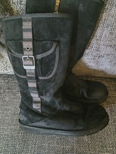 UGG Australia Women's Retro Cargo Tall Zip Black Sheepskin Boots Size 8.5 (UK)