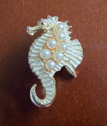 Seahorse brooch pin - with, faux