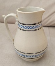 Antique Dudson Stoneware Jug W/ Blue + Black Geometric Bands, England