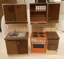 Vintage Lundby Yellow Kitchen Set Dolls House Cooker Hob/ Sink Units x 2