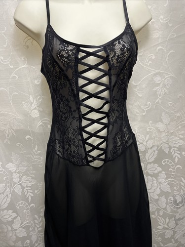 Black lace negligee lingerie - negligee,