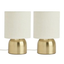 Pair Touch Table Lamps Natural Fabric Shade Brass Base Dimmable Bedside Lights