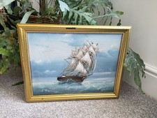 Smart Framed Antique Maritime Shipping Boat Oil Painting - Signed Bottom Corner