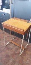 1950s Triang School Desk Pine W Ink Well Slope Vintage