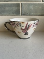 Fox & Ivy Hummingbird Mug / Jumbo Cup. Silver Rim Hummingbird Coffee Mug VGC