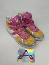Playboy Sneakers Yellow, Pink, Silver with Silver Playboy Accents.