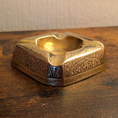 Engraved metal floral ashtray - engraved,
