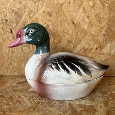 Vintage Hand Painted Porcelain Mallard Duck Terrine Dish by Michel Caugant