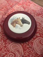 Wooden Round Lidded Box Jewellery Trinket...Horse Plaque 