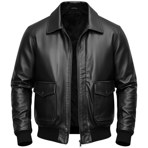 Men black leather bomber - men's,