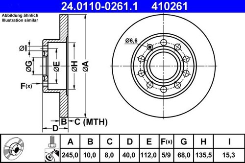 Brake disc ate 0110 0261 - brake,