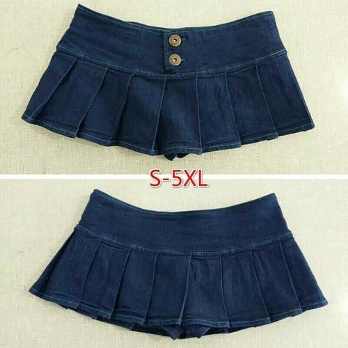 Women pleated denim skirt - pleated,