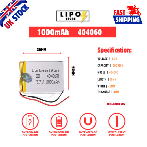 404060 1000mah lipo - 3.7v,
