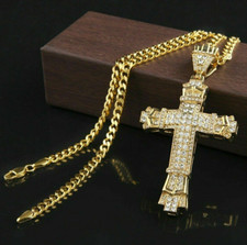 Crystal Cross Necklace Crucifix Rhinestone Big Pendant Chain Jewellery UK