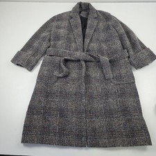 Zara Woman Coat Womens XL Gray Glen Plaid Belted Wrap Wool Alpaca Mohair Blend