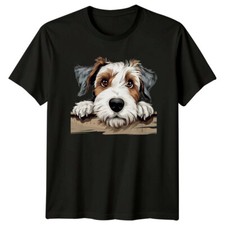 Cute Wire Fox Terrier Peekaboo Dog T-Shirt, Puppy Peeking Over Fence