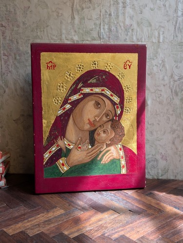 Hand painted byzantine madonna - hand-painted,