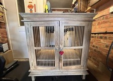 Wood Tv Cabinet Large. Unusual. Hand Painted Cream Brown Colour