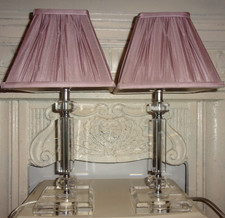 Laura Ashley PAIR Paloma Crystal Table Lamps ~2 Silk Lilac Lampshades FREE POST