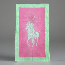 Polo Ralph Lauren Beach Towel Large Pony Jacquard Green & Pink Designer Rare