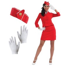 Womens Red Cabin Crew Costume Ladies Stewardess Air Hostess Fancy Dress S - XXL