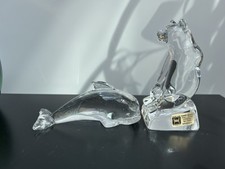 2 x Vintage Hadeland Glass  Bear & Dolphin Figurines Ornaments Signed/Labelled
