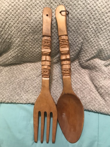 Huge carved wood fork - huge,
