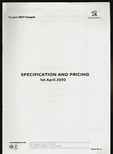 Peugeot 407 Coupe Sport Specification 2010 UK Market Brochure 2.0 HDi 3.0 V6 HDi