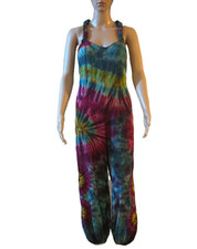 Tie Dye Boho Harem Jumpsuit – Hippie Dungarees with Adjustable Straps & Pockets