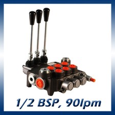3 Bank Hydraulic Double Acting Lever Spool Valve, 1/2 / 3/4 BSP Ported, 90lpm
