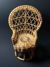 Wicker basket peacock chair set stool seat armchair fit 12" fashion doll 1:6