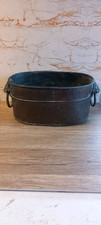 Antique Victorian Large oval Copper Wash Tub/log Basket With Lion Head handles.