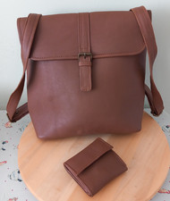 Himalayan Leather Handicrafts Large Tan Leather Backpack With Matching Wallet