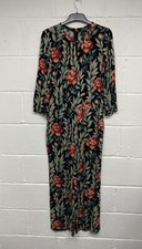 King Louie Jumpsuit 3/4 Sleeve Green Red Floral Print UK12 PWB