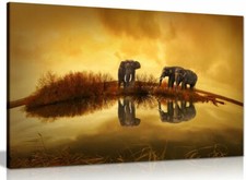 Thai Elephants At Sunset Canvas Wall Art Picture Print