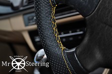 FITS VAUXHALL CORSA C PERFORATED LEATHER STEERING WHEEL COVER YELLOW DOUBLE STCH
