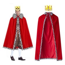 King Queen Robe Cape & Kings Crown Prince Christmas Party Adult Cosplay Dress Up