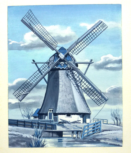 Original blue gouache painting