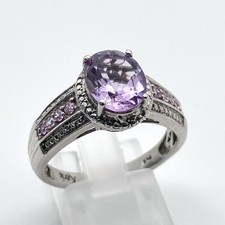 Karis Platinum Bonded Purple Amethyst & Pink Cubic Zirconia Cocktail Ring Size T