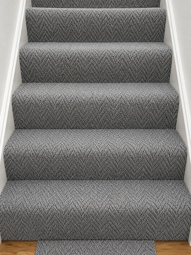 Grey herringbone full stairs - herringbone,