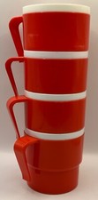 Vintage Patioware Twinco Retro Plastic Picnic Cups Set Of 4 Red White