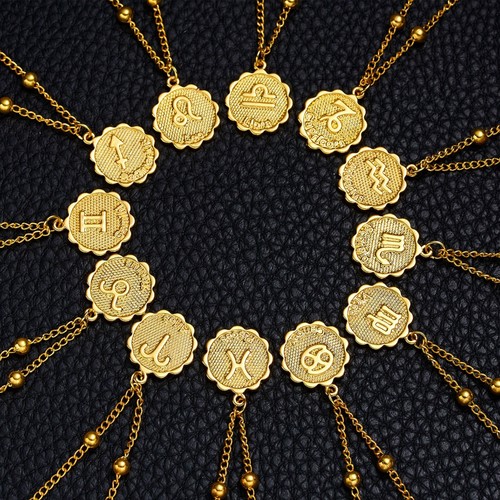 Gold coin zodiac clavicle - zodiac,