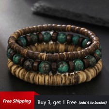 Women Mens Retro Wood Beaded