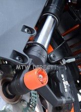 NEW R&G RACING PAIR ORANGE FORK PROTECTORS KTM RC 125 (2016) CRASH PROTECTION 