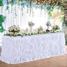 White Table Skirt 21ft Long, Curly Willow for Wedding, Party, Shower, Event