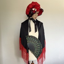 NEW REGENCY/VICTORIAN BONNET & FAN , WITH VINTAGE SHAWL