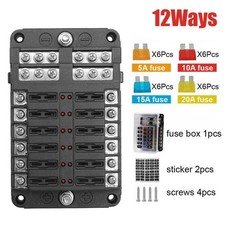 12-Way Auto Blade Fuse Box Block Holder with LED Indicator For 12V 32V Car Boat